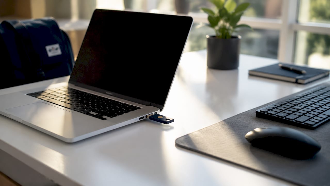 Laptop con chiavetta di sicurezza hardware collegata